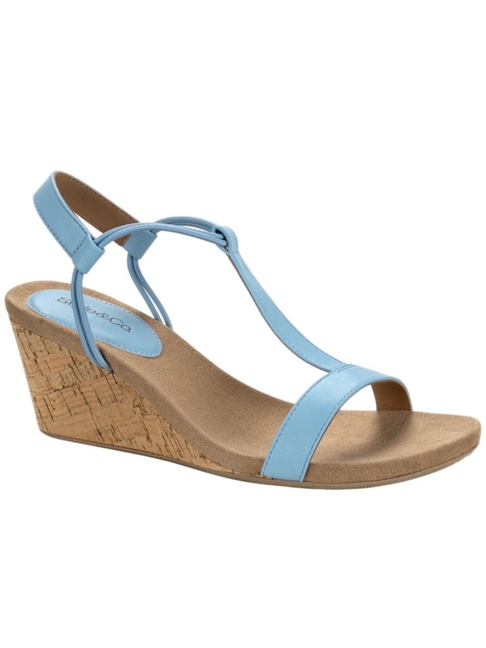 NWT Style & Co. Womens Mulan Wedge Sandals Cork MULANPU Blue Myth 8M